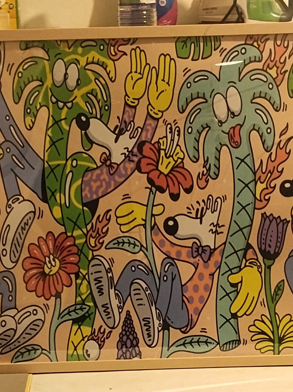 Steve Harrington Colorful Cartoon Animal Wall Art — Pink, Green & Yellow